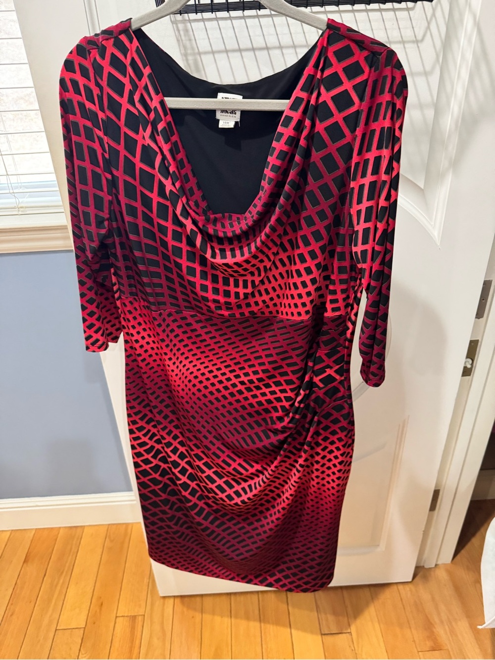 Anne Klein Red and Black Cowl-Neck Geometric Sheath Dress